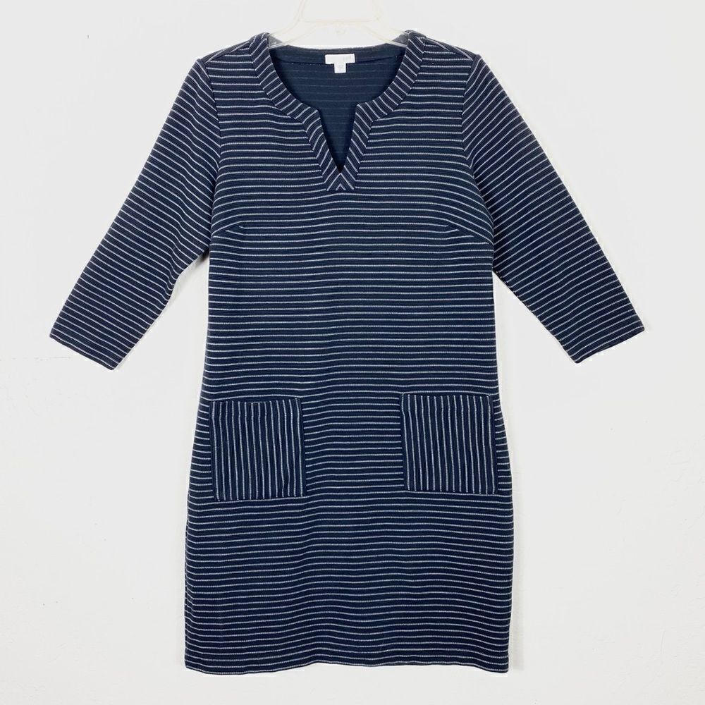 J. Jill Navy & White Striped 3/4 Sleeve Dress